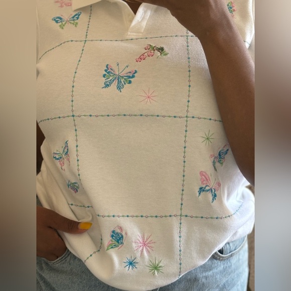 Blair Coquette Core embroidered Butterfly Top Pastel Short Sleeve Size M - Picture 2 of 10